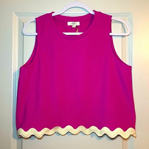 🆕 Entro | Jordyn Tank Top | Scalloped Ric Rac Trim Tank | Fuchsia | Medium - Picture 3 of 5